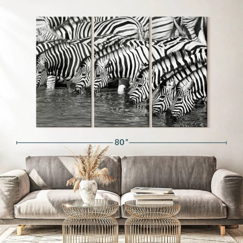 Brampt Etosha Drinking Zebras, 42" H x 65" W