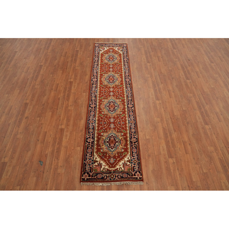 Tapis de couloir indien traditionnel en laine à motif géométrique 3 x 10