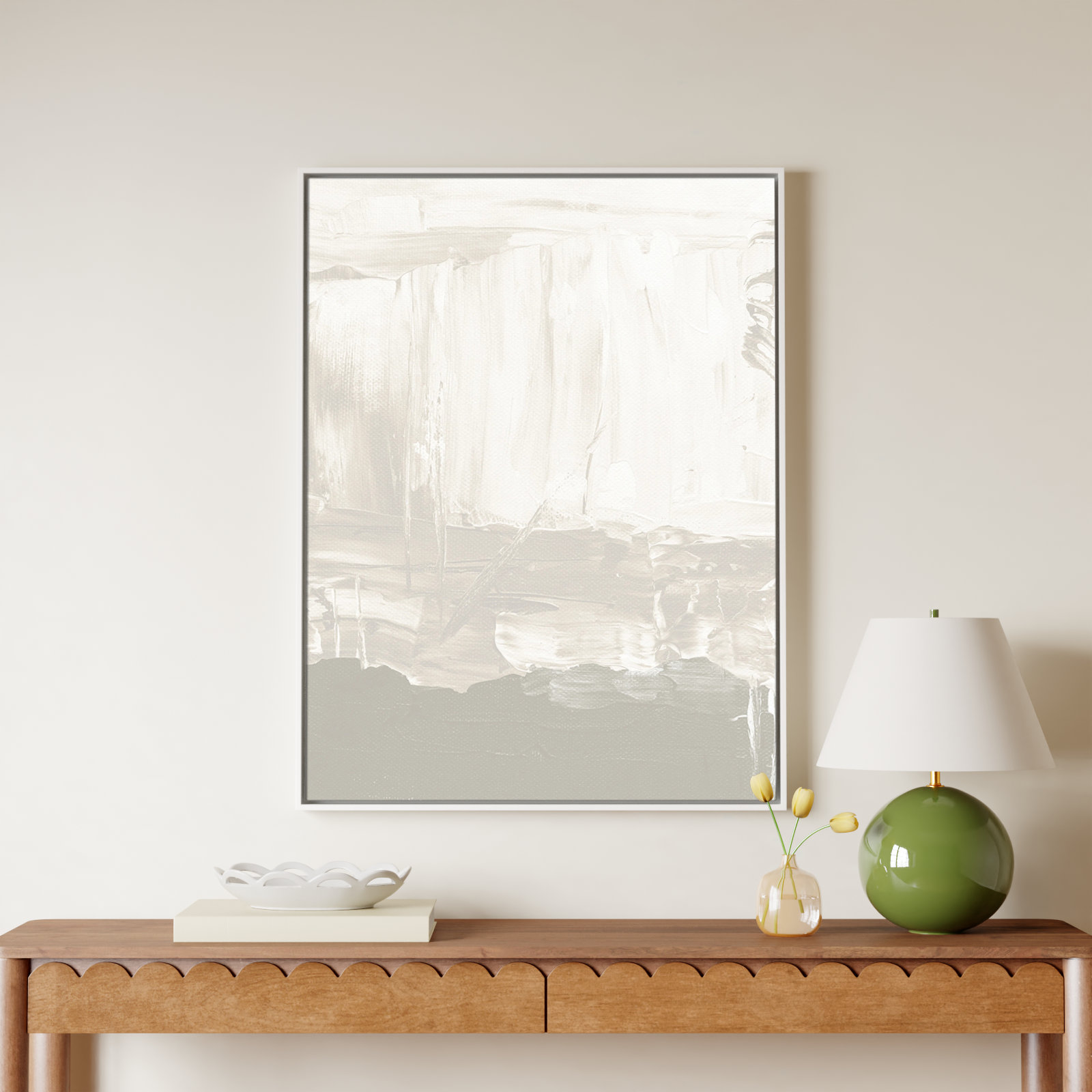 Albie "Taupe Abstract" Print, 41.5" H x 31.5" W, White