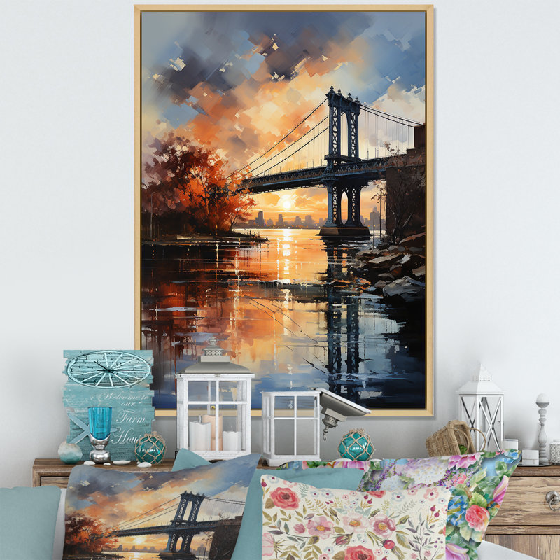 Pont Darbi New York Bronx sur toile, H 32 po x l 16 po x P 1 po, Cadre naturel flottant