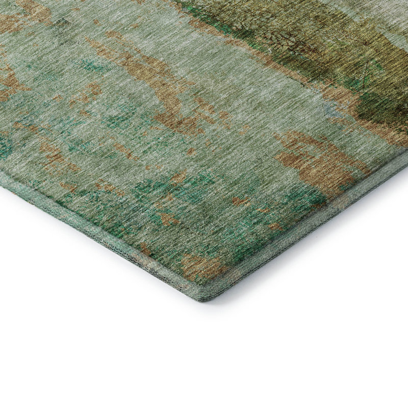 Premium Machine Washable Cerrito AMF605 Green Rug, Rectangle 10' x 14'