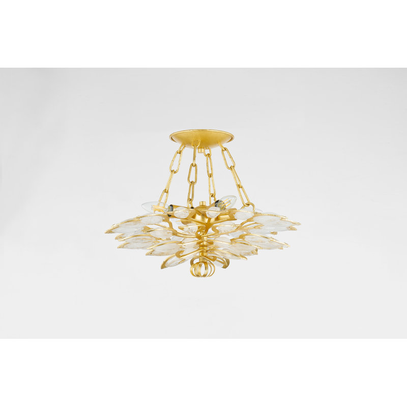 Luxurious Gold Leaf Crystal Indoor Semi Flush Chandelier
