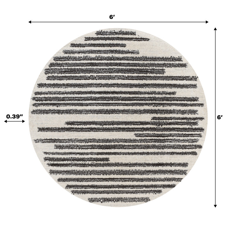 Tapis crème / noir Augie, Rond 6 pi