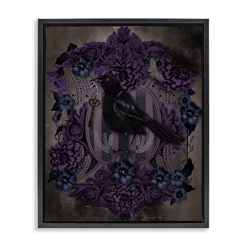 Cadre flottant Raven avec fleurs gothiques, design par Lori Mosley, H 21 po x l 17 po, Cadre flottant noir de jais