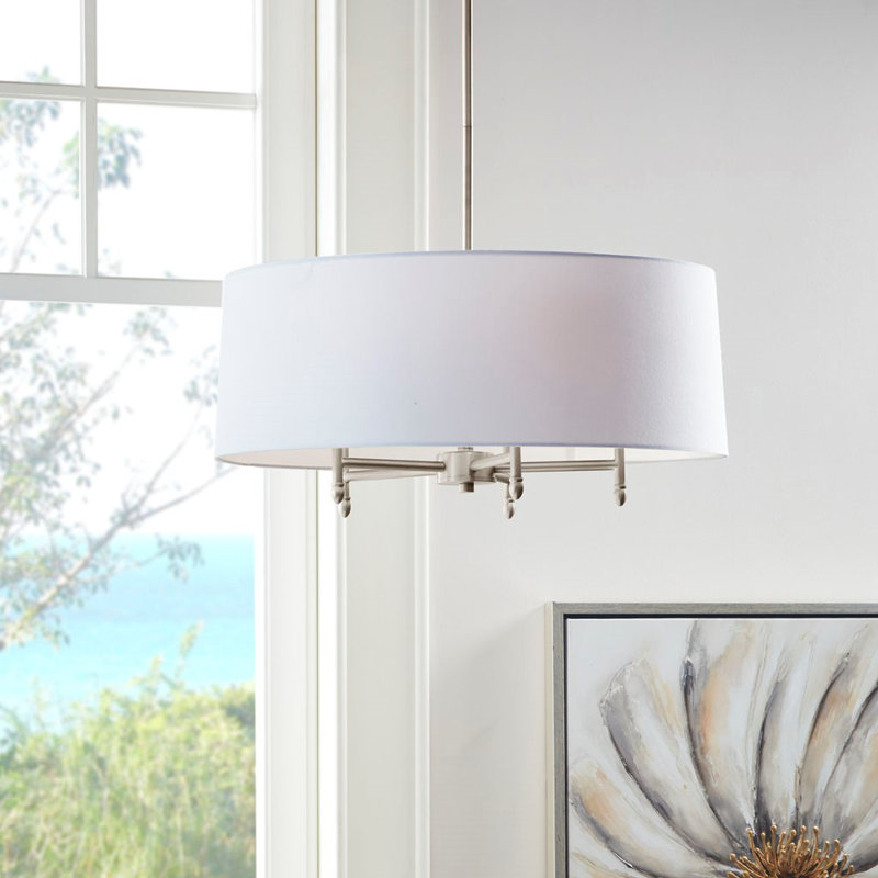 Lustre tambour 5 lumières Rios Modern Elegance, Chrome chrome, Blanc