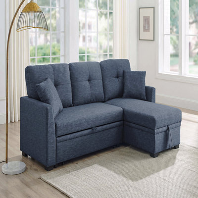 Canapé modulaire 76,5 po en mélange de lin avec lit escamotable et rangement pour chaise longue