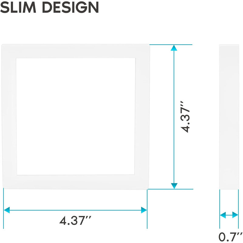 4 Inch Square LED Flush Mount Ceiling Light Fixture, 10W, 3 Colour Selectable 3000K | 4000K | 5000K, 600 Lumens, Dimmable Surface Mount Downlight, Damp Rated, J-Box Installation, ETL Listed