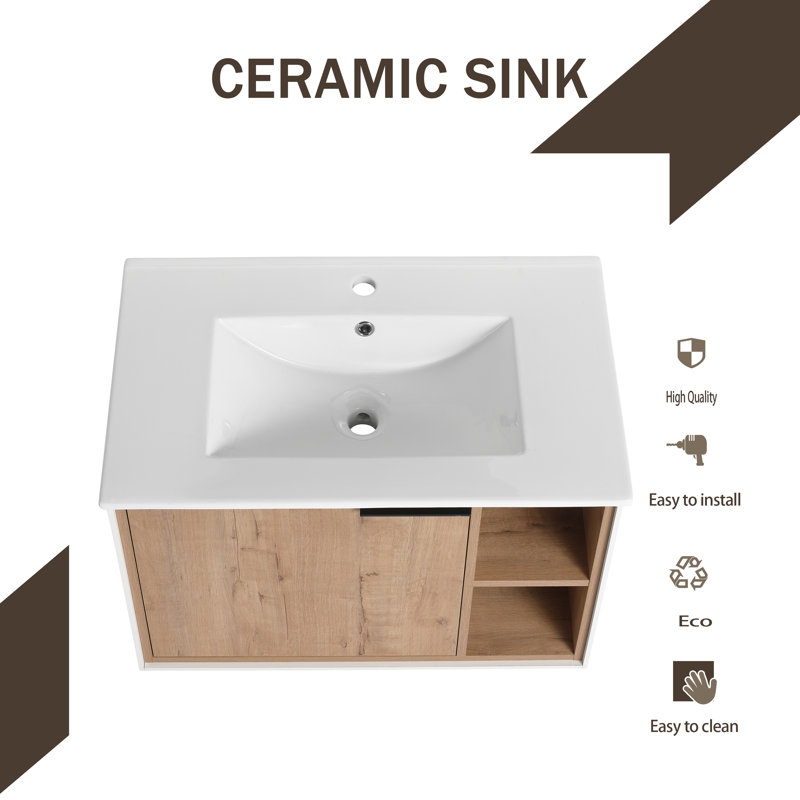 Aian 30.28'' Single Bathroom Vanity with Ceramic Top