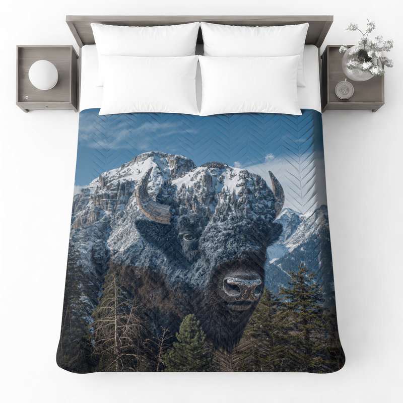 Couvre-lit matelassé Mountain Bison Illusion toutes tailles, Twin