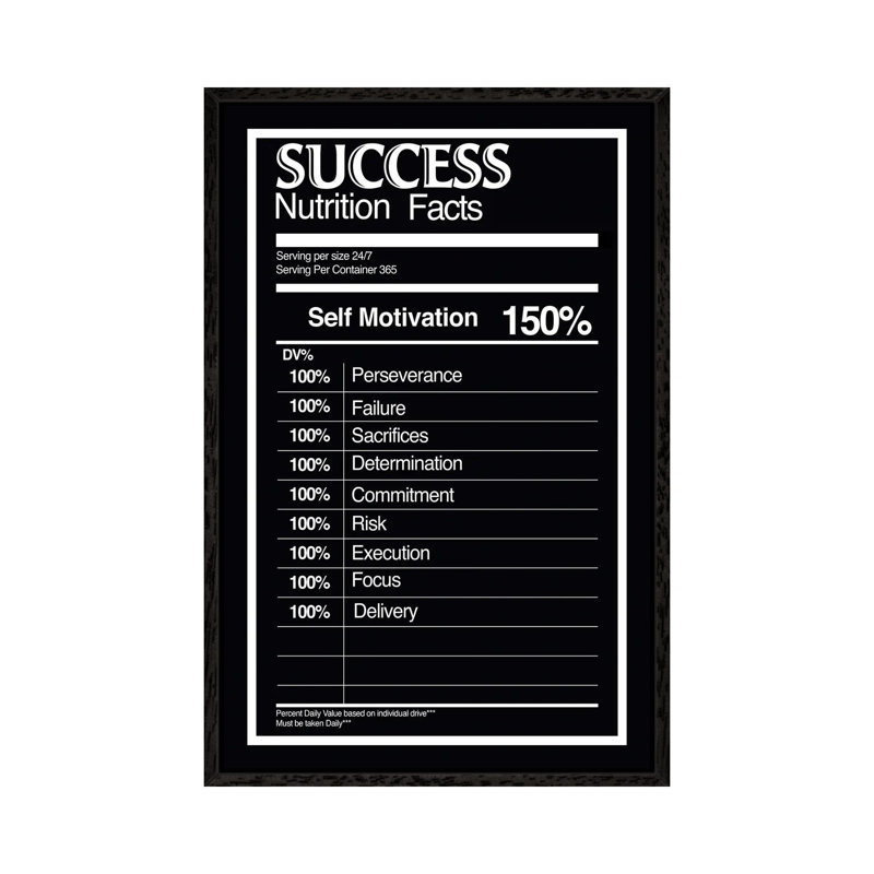 Nutrition Facts Success - BW 1 Piece Wall Art on Canvas, 66.04cm H x 45.72cm W x 3.81cm D, Black Framed