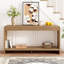 Console moderne à 3 tiroirs avec lattes verticales, conception à bord arrondi, parfaite pour le vestibule, le couloir ou derrière le canapé-587159106