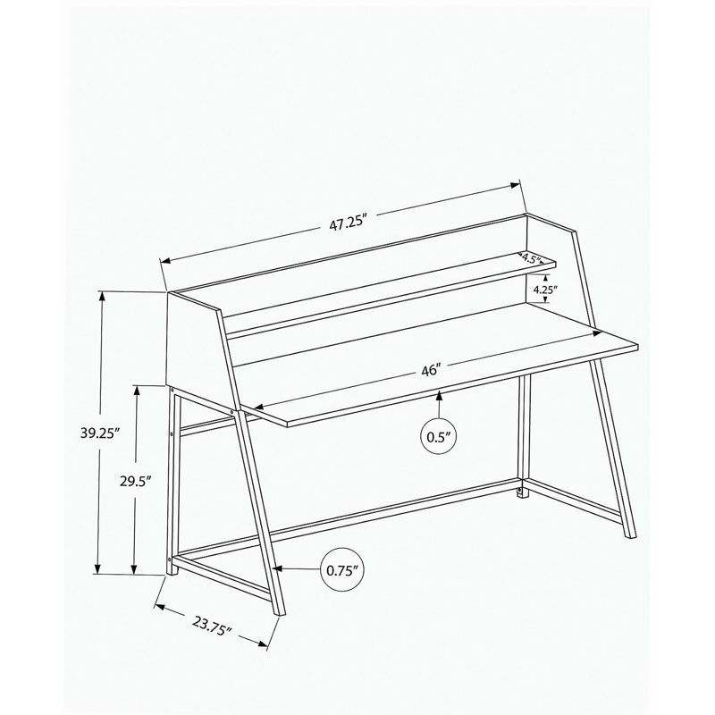 Bureau d'ordinateur, bureau personnel, ordinateur portable, tablettes de rangement, l 48 po, travail, stratifié brun, métal noir, contemporain, moderne