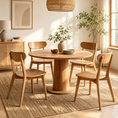 Wood Dining Chairs Set, Solid Oak Wood Chairs w/ Backrest & Seat, Anti-Slip Pads