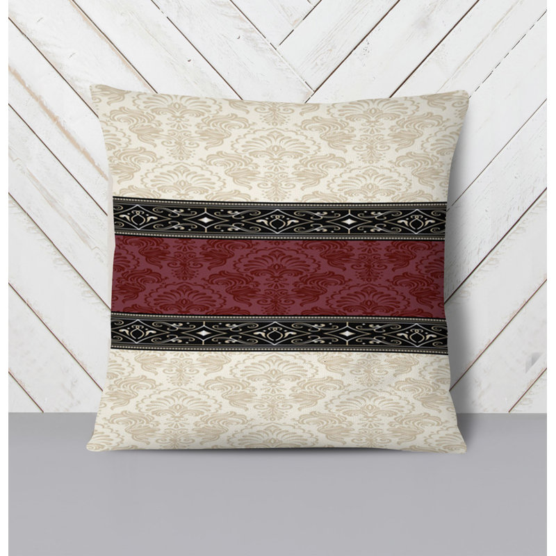 Throw Pillow With Insert, Red/Beige Damask 1, 16"H x 16"W