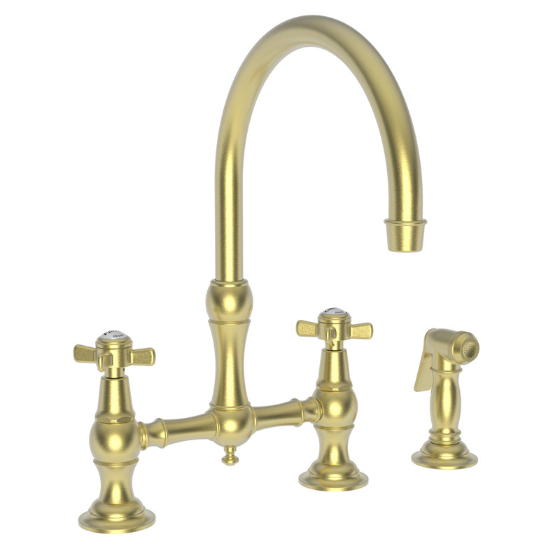 Fairfield Kitchen Bridge Faucet with Side Spray, Satin Brass