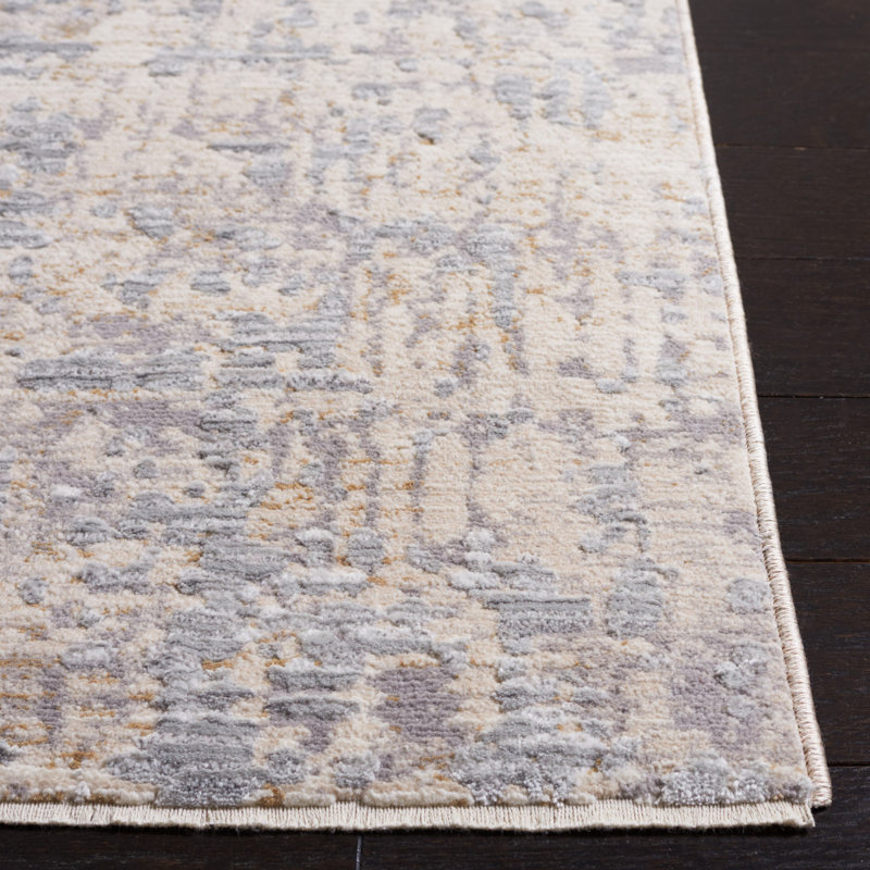 Tapis en polyester / viscose tissé à la machine en ivoire / gris, Rectangle 8 pi x 10 pi