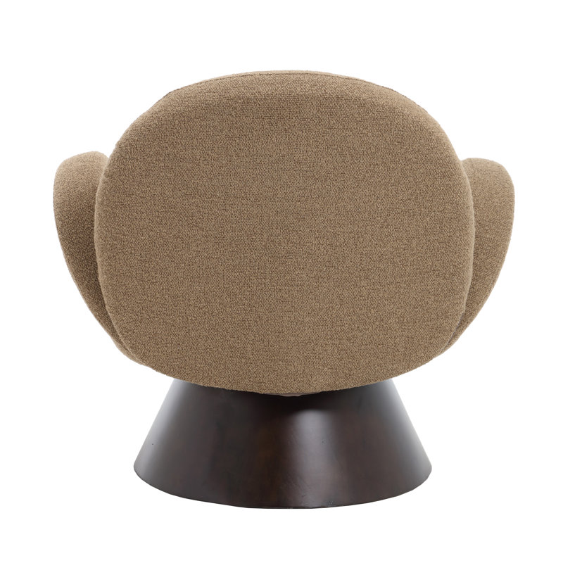 Swivel Armchair With Solid Wood Base, Brown Boucle/Dark Brown