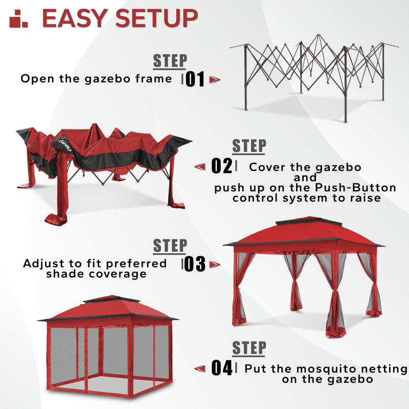 11 Ft. W x 11 Ft. D Steel Pop-up Gazebo, Red