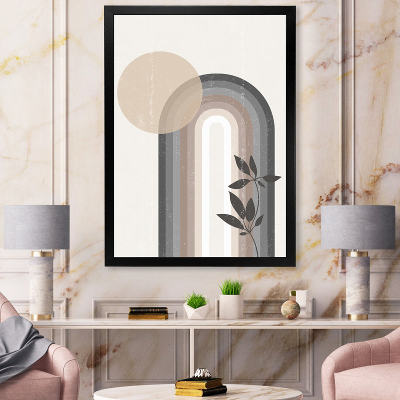 Abstrait arc-en-ciel soleil et lune dans les tons de terre III - cadre photo, reproduction d'art sur toile, Cadre noir