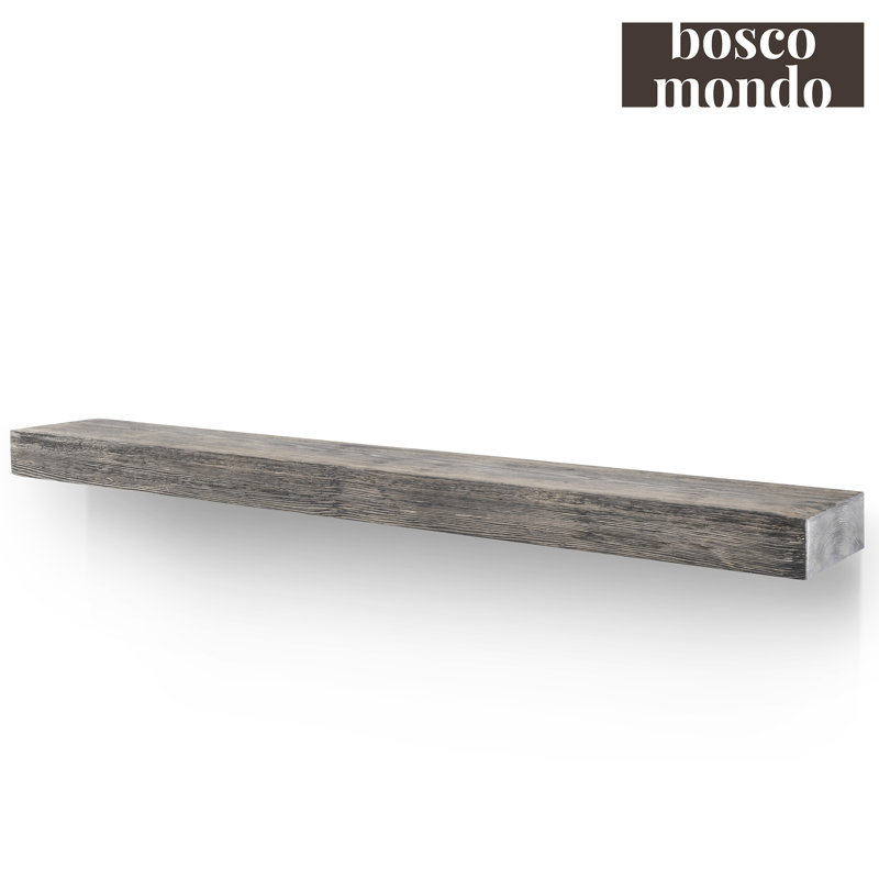 Cleamon Hand Carved Wood Mantel, Gray, 66"