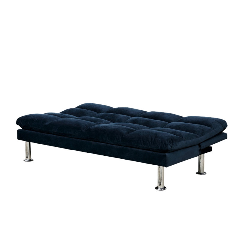 Navy Microfiber Contemporary Futon Converting To Bed, 2 - Seat, Made, Extra Support Leg, Great For Bedroom Seat Comfortable