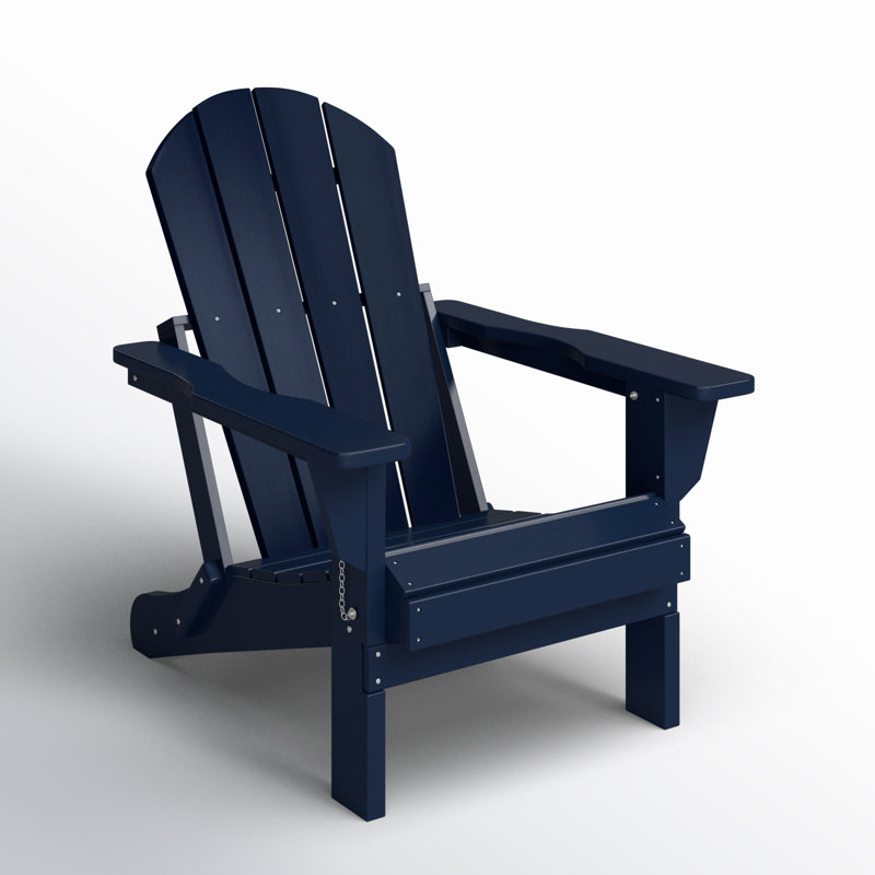 Shawnna Weather-Resistant Foldable Outdoor Adirondack Chair, Navy Blue