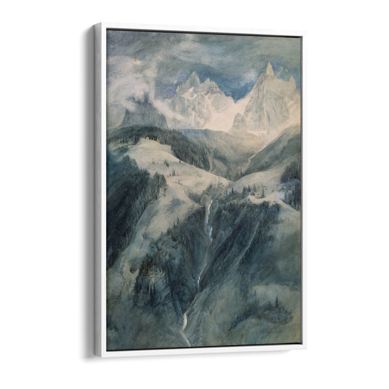 Cascade de la Folie, Chamonix. Artist John Ruskin Canvas Floater Frame Print Picture Art - White Frame, 76.2cm H x 50.8cm W