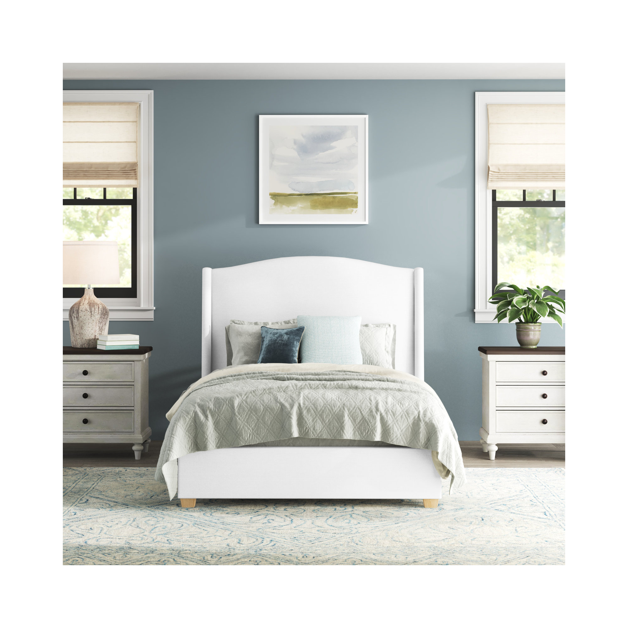 Allis Upholstered Wingback Bed, White Performance Twill, Full