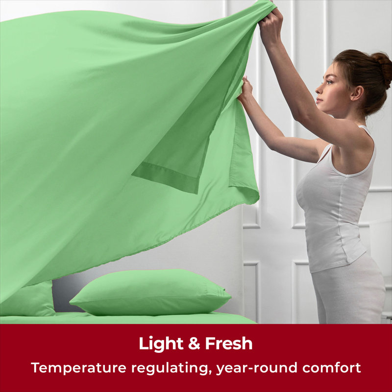 Draps Mellanni 1800 grand pistache, Ensemble de draps pour grand lit, Pistachio