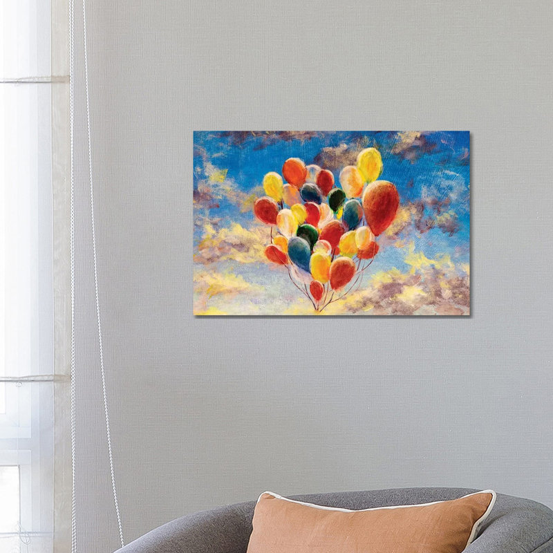 Balloons Against The Blue Sky And Clouds by Valery Rybakow - Wrapped Canvas Painting, 20.32 cm H x 30.48 cm W