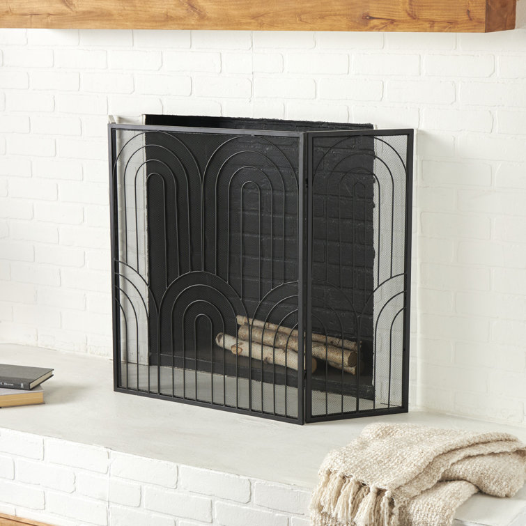 Retro Folding Mesh Playpen Wrought Iron Casting Fireplace Screen