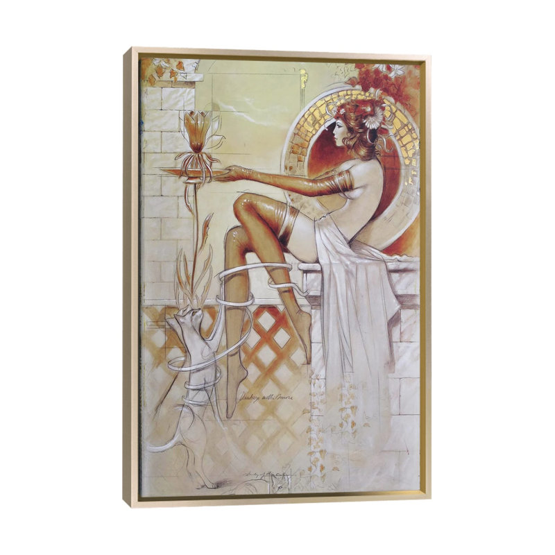 Chatte, reproduction d'art sur toile encadrée, 48" x 32", Toile avec cadre, Champagne