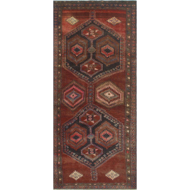 One-of-a-Kind 3'11 '' x 9'3" 1980s Runner Wool Area Rug in Brown and Red