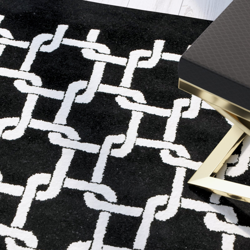 Tapis noir / blanc à motif géométrique Bamba, Rectangle 3'6" x 5'6"