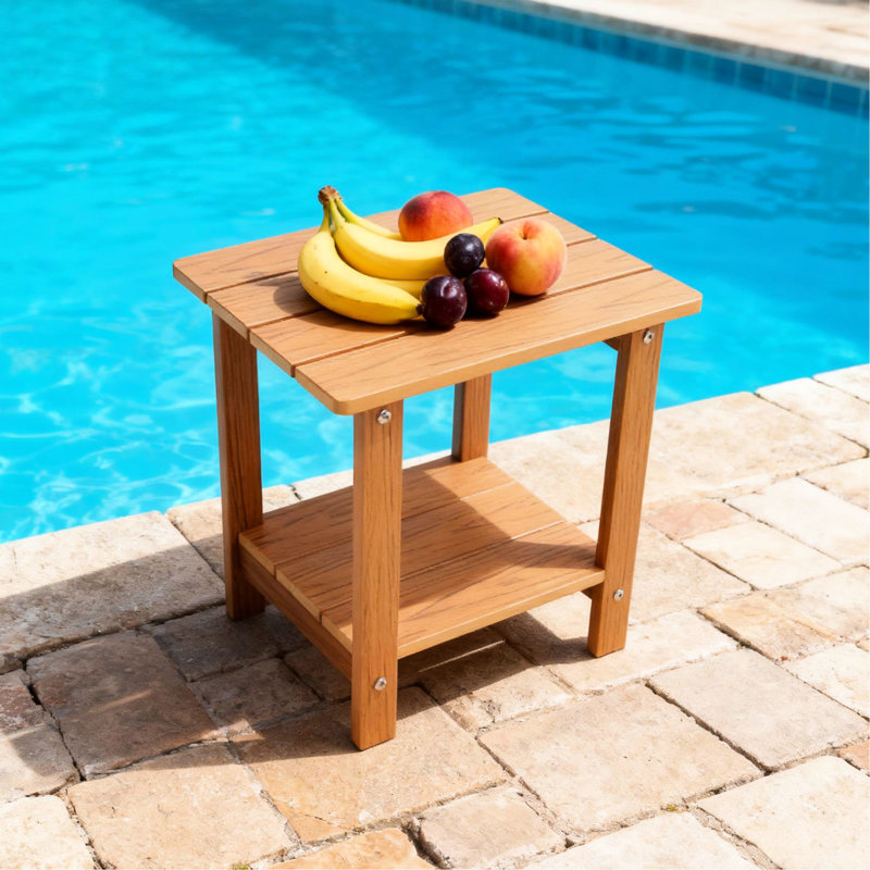 Table d'appoint de pique-nique d'extérieur en grain de bois, structure à double couche, matériau pour les hanches, ergonomique, large, quincaillerie rouille, table de couleur pour le jardin, design, acier inoxydable, finition huilée de bois
