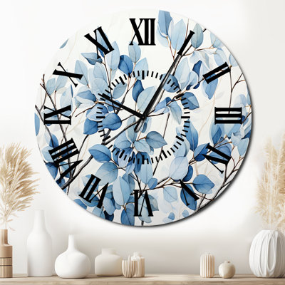 Horloge murale à feuilles bleues et bleues