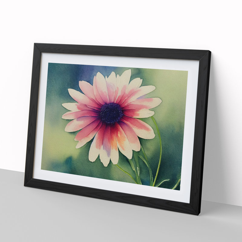 Watercolour Daisy Flower Vol.1 - Single Picture Frame Print, Black Framed, 46cm H x 64cm W x 2cm D