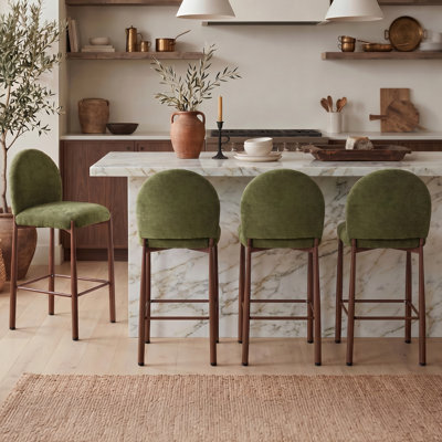27.36" H Upholstered Counter Stools with Metal Frame, Modern Kitchen Chair Set, Olive Green Brushed Canvas