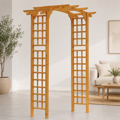 90in Wood Garden Arbor Arch with Trellis Wall for Climbing & Hanging Plants, Decor for Party, Weddings, Birthdays & Backyards