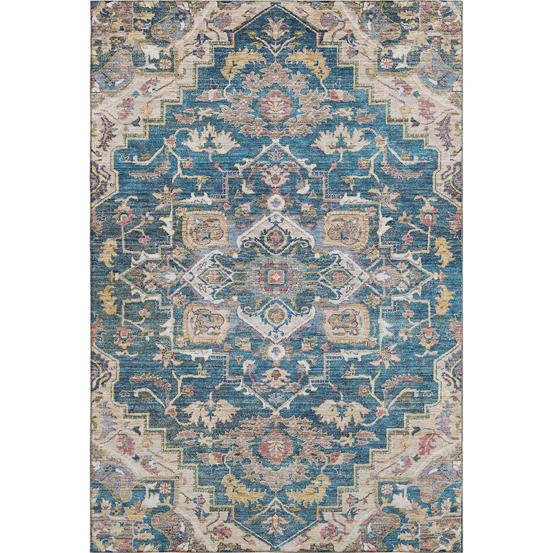 Premium Machine Washable Prisco Blue Rug, Rectangle 8' x 10'