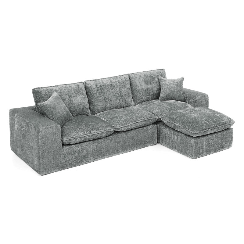 Canapé modulaire moderne de 107 po avec méridienne réversible et canapé Boucle, Gris