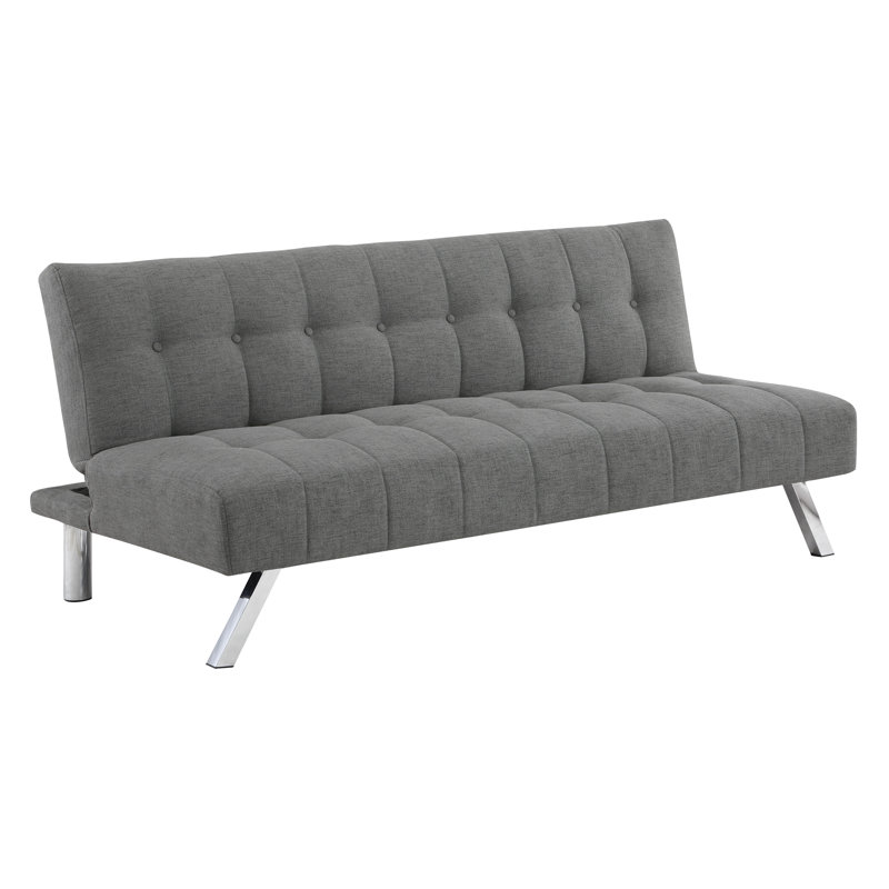 Canapé-lit double à dossier capitonné Sawyer, Mélange de polyester gris, Mélange de polyester