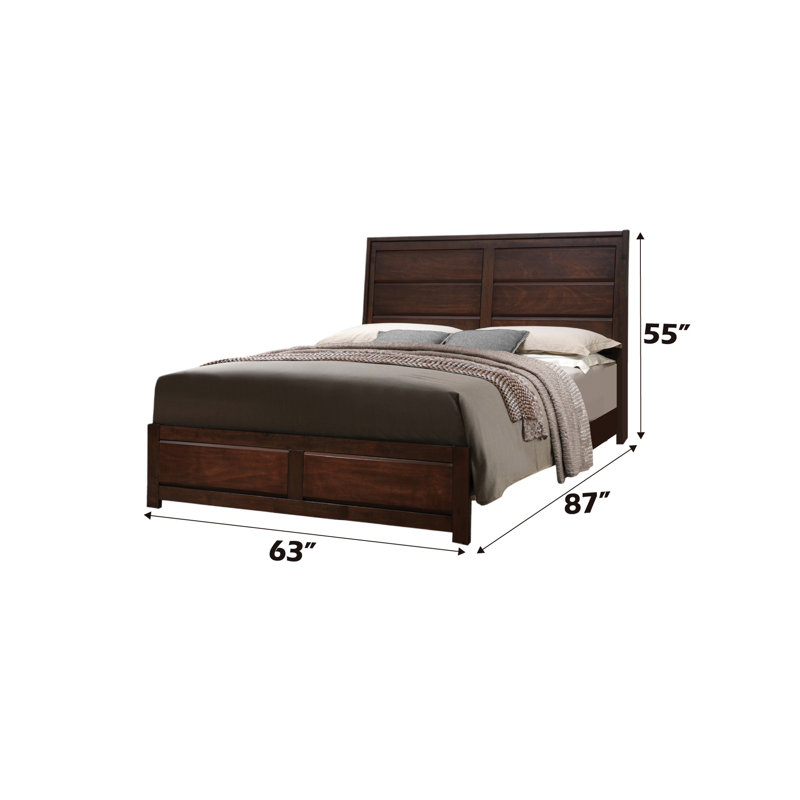 Walnut - Finished Queen Panel Bed, Wooden Frame Made Of And Chipboard, 4 Slats, 8 Support Legs, 87 Inches Length Bed For With Colored Frame, Raised Panels, Straight Box Spring Needed, 660Lbs Capacity
