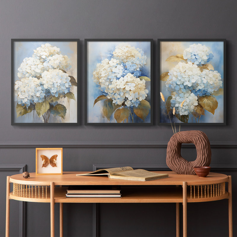 Étude florale, série XL III, ensemble de 3 estampes numériques, prêt à accrocher, Cadre noir, H 20 po x l 16 po