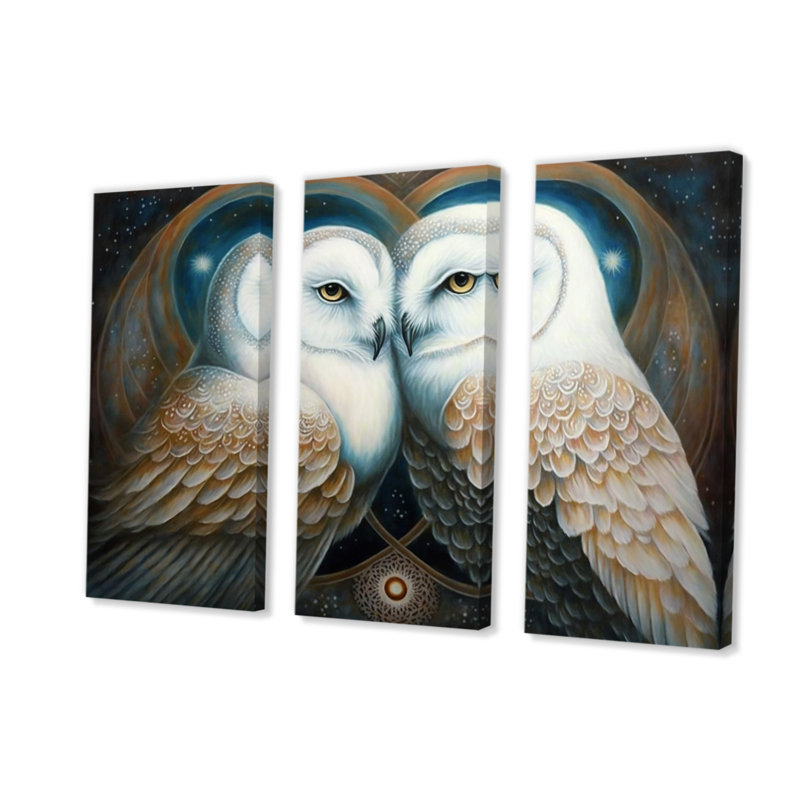 White Owls In Love - Ensemble de décorations murales animaux hiboux, H 28 po x l 36 po x P 1 po