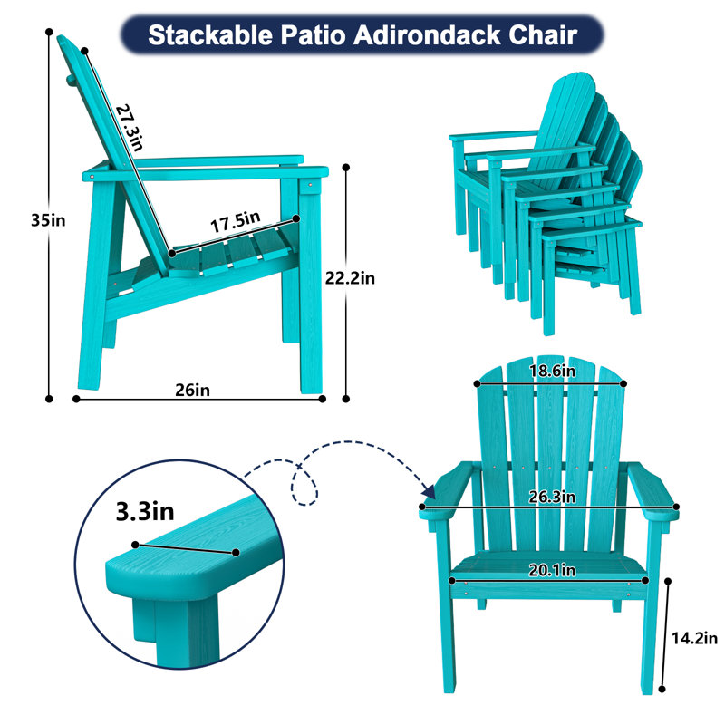 Set of 2 Stackable Adirondack Chairs – All-Weather HDPE Outdoor Patio Chairs with Ergonomic Design, Easy Storage, and Low Maintenance