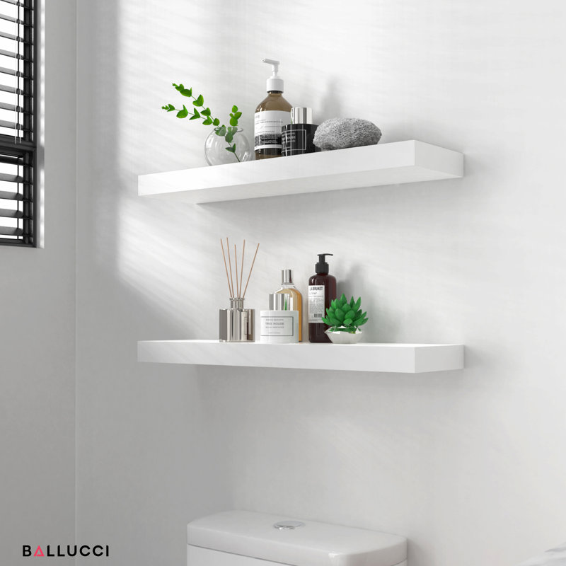 Sydney 24" W x 6" D Floating Shelves Set with Invisible Wall Mount Brackets, White