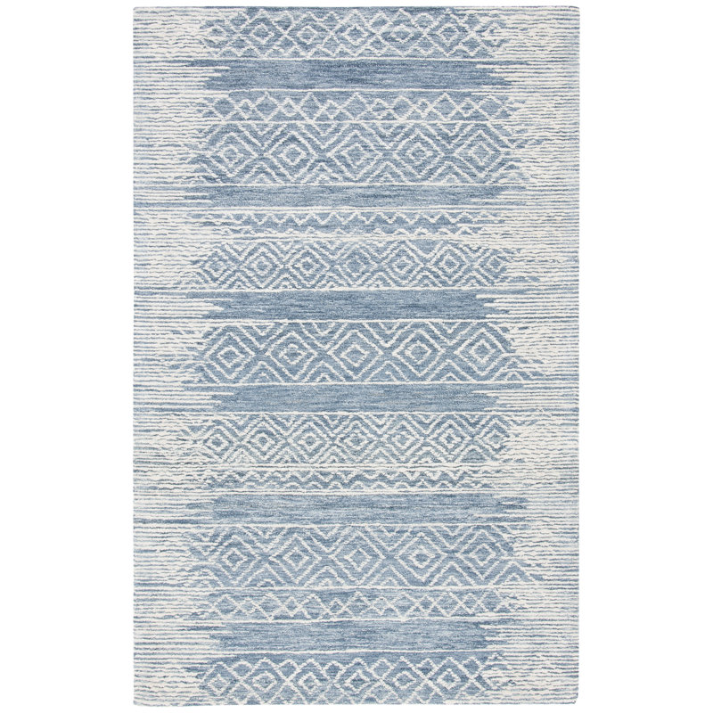 Metro Hand Tufted Wool/Cotton Abstract Rug in Natural/Blue, Rectangle 3' x 5'