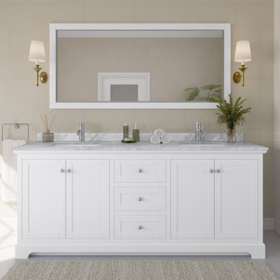 Avery 80'' Double Bathroom Vanity with Stone Top with Mirror