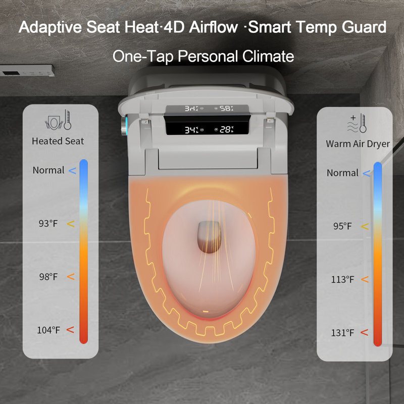 One-Piece Smart Toilet with Foot Sensor, Self-Cleaning Nozzle, Heated Seat & Remote Control, Elongated